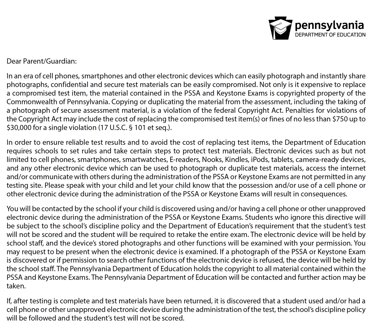  Pennsylvania Keystone Exams Information