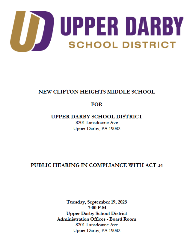  NEW CLIFTON HEIGHTS MIDDLE SCHOOL FOR UPPER DARBY SCHOOL DISTRICT